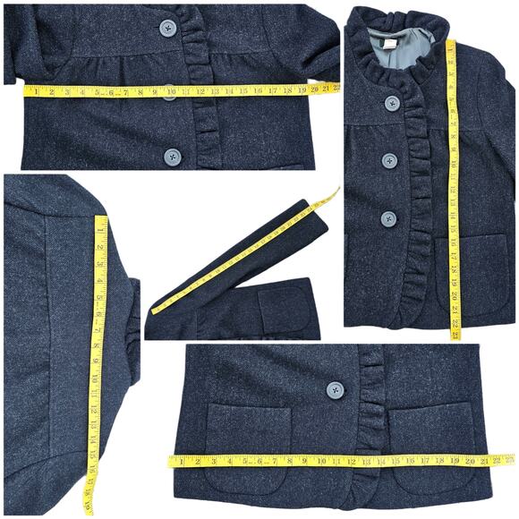 Tweed Ruffle Front Blazer Dark Charcoal Wool Jacket J. CREW Fiona Size 6 Pockets - Picture 7 of 9